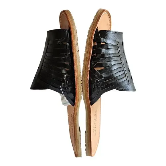 SBICCA Women's 7 Lawrin Woven Huarache Slide Sandal Black Leather Flats NEW - Picture 8 of 9